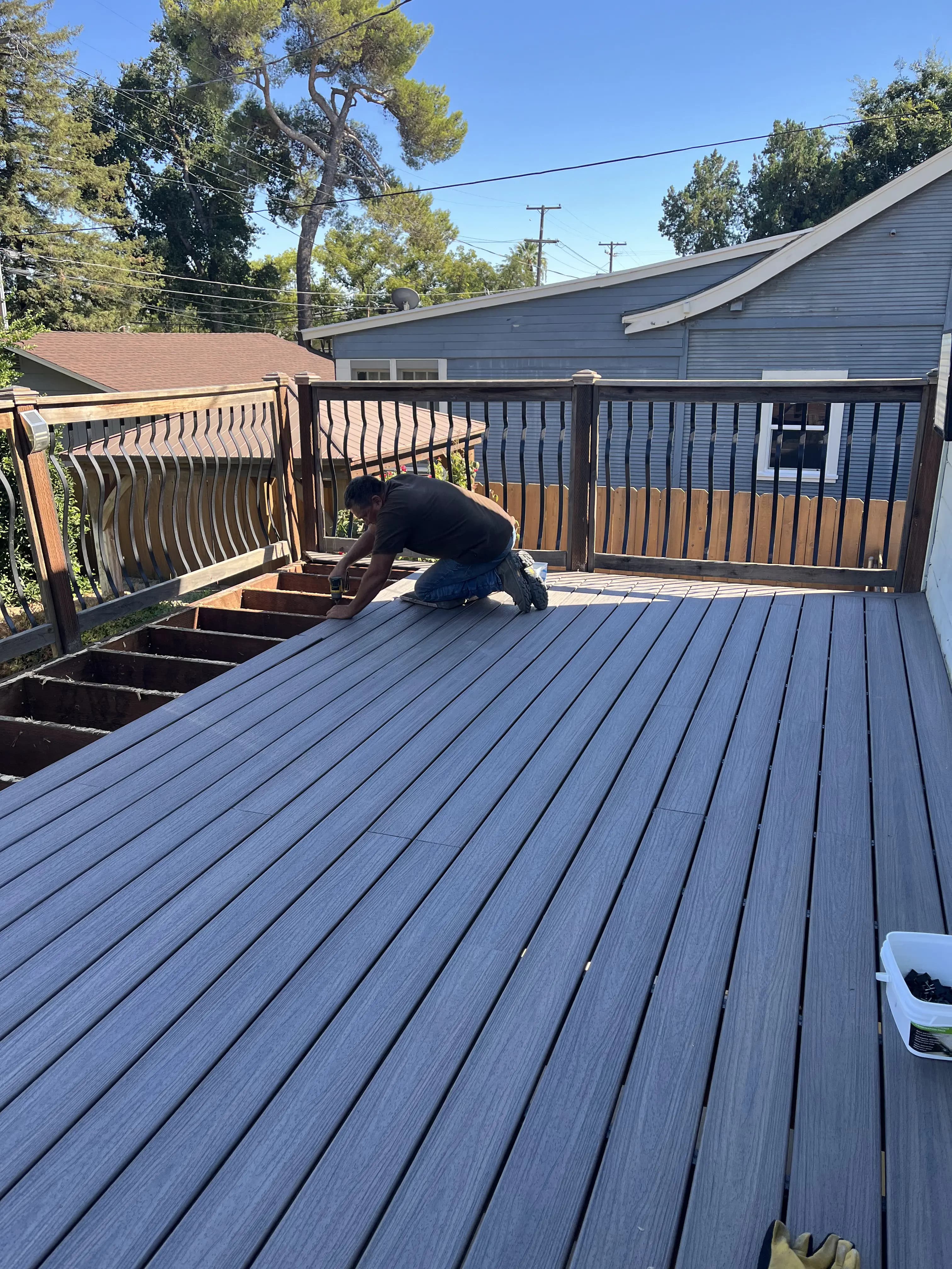 Wooden deck undergoing professional repair and restoration