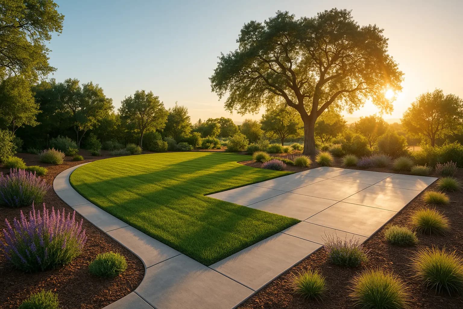 Beautiful landscaped yard with lush greenery and stone pathway built by YardScapes